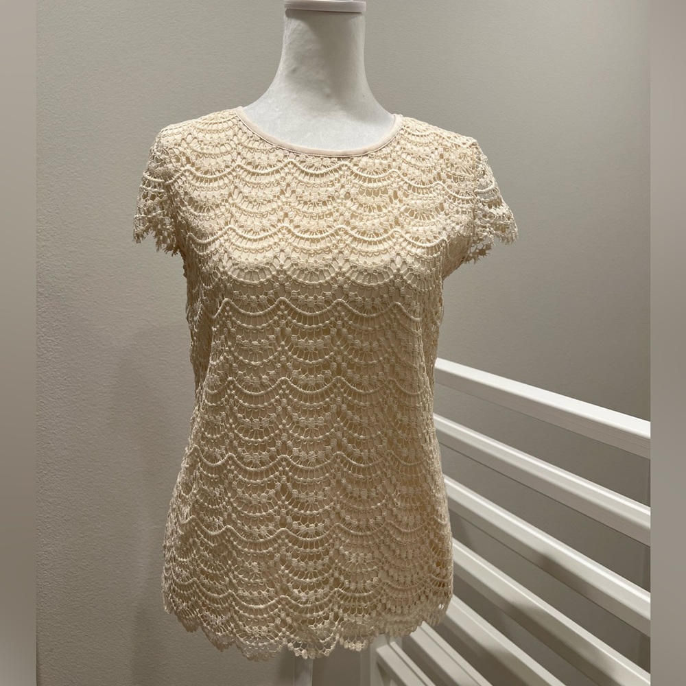 Banana Republic Scalloped Lace Tee (Stone Twill, 00P)